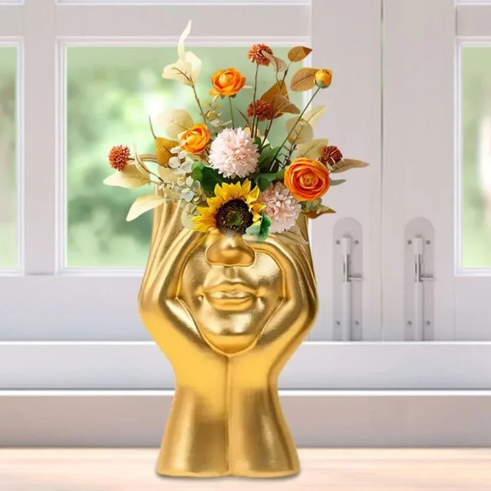 Half Face (Gold) Open Top Vase / Makeup Brush Holder (BRAND-NEW & SO‎ CUTE!)